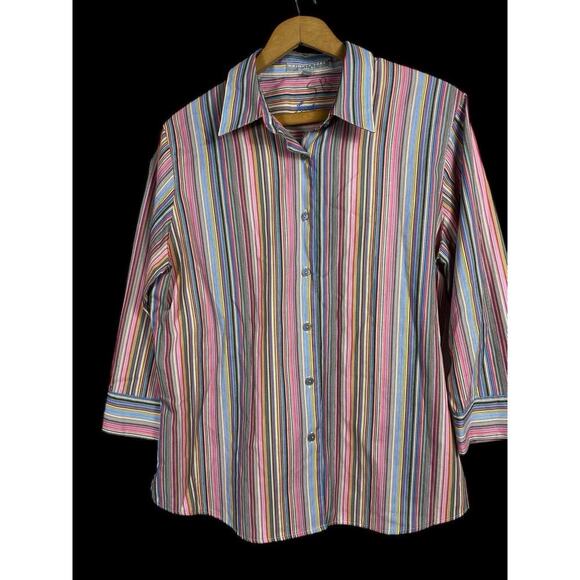 Foxcroft Shirt Top Size 12 Button Up Rainbow Stripe Blouse Wrinkle Free Shaped - Picture 3 of 9